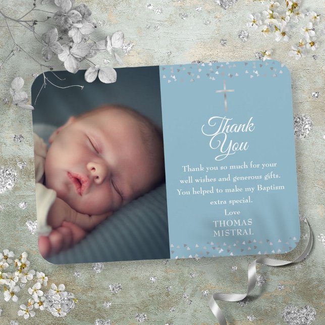 Baptism Christening Silver Hearts Photo Thank You  Magnet (Creator Uploaded)