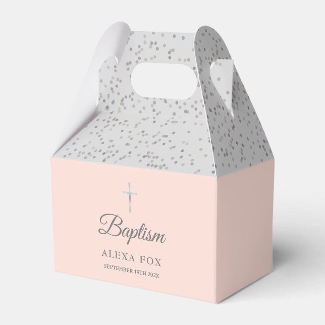 Baptism Christening Sliver Stardust Blush Pink Favour Box (Front Side)