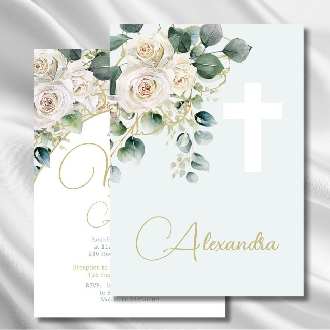 Baptism Christening Soft Green Religious Cross Invitation (Creator Uploaded)
