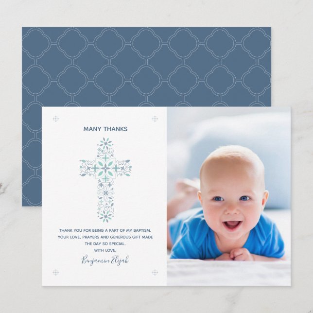 Baptism, Christening Thank You Card - Baby Photo (Front/Back)