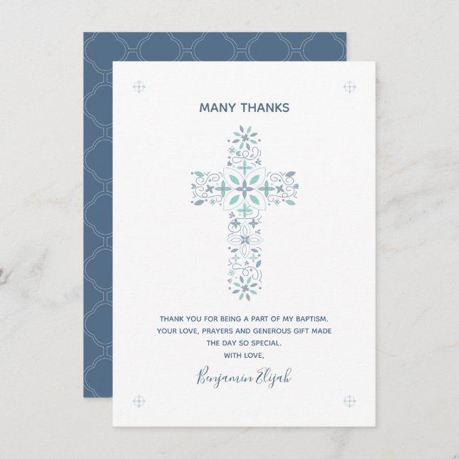 Baptism, Christening Thank You Note Boy's Card (Front/Back)