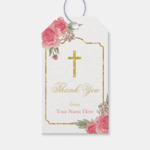 Baptism Christening Vintage Floral Thank You Gift Tags