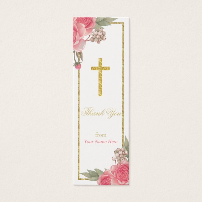 Baptism Christening Vintage Floral Thank You Tag (Front)