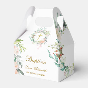 Baptism Christening Watercolor Floral Gold Script Favour Box