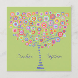 Baptism Circle Tree Retro Personalised Invitation