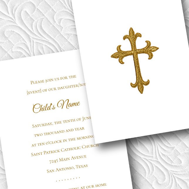Baptism Confirmation 1st Communion Gold Cross 2 Invitation (Creator Uploaded)