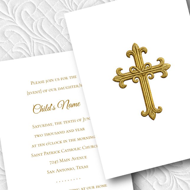 Baptism Confirmation 1st Communion Gold Cross 3 Invitation (Creator Uploaded)