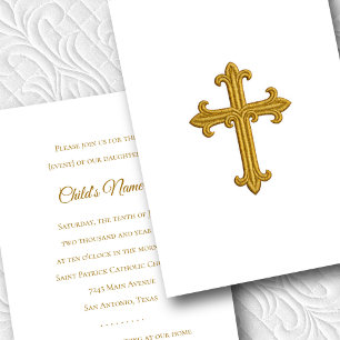 Baptism Confirmation 1st Communion Gold Cross Invitation
