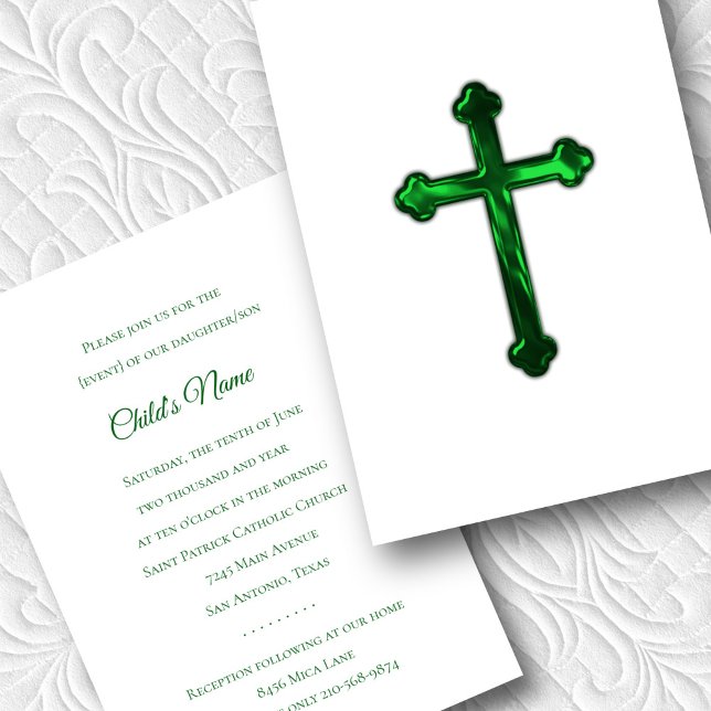 Baptism Confirmation 1st Communion Green Cross Invitation (Creator Uploaded)
