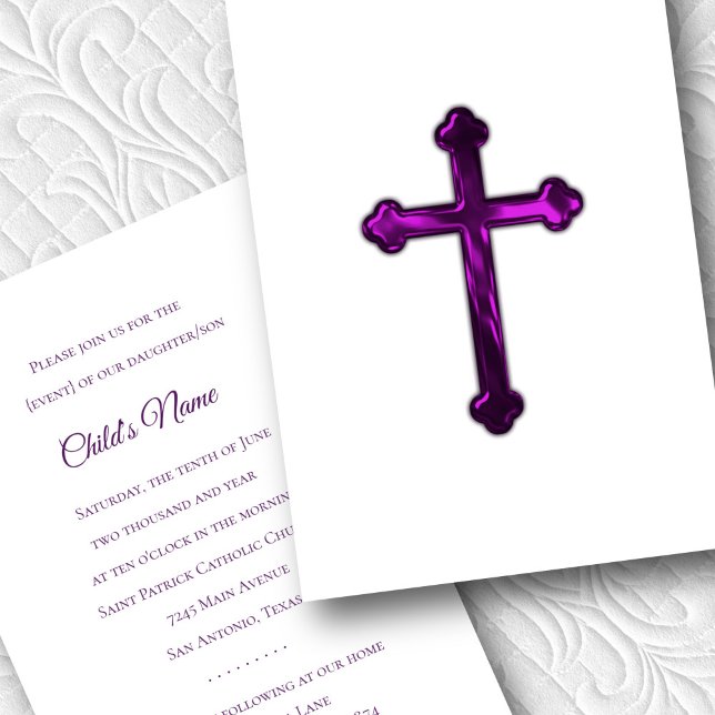 Baptism Confirmation 1st Communion Purple Cross Invitation (Creator Uploaded)