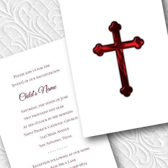 Baptism Confirmation 1st Communion Red Cross Invitation (Creator Uploaded)