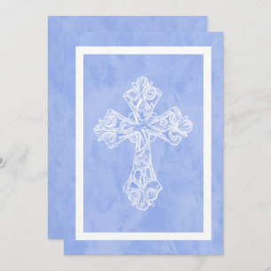 Baptism/Confirmation/First Communion Cross Blue Invitation