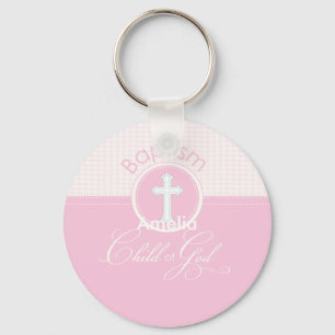 Baptism Congratulations Pink, Round Gifts Key Ring
