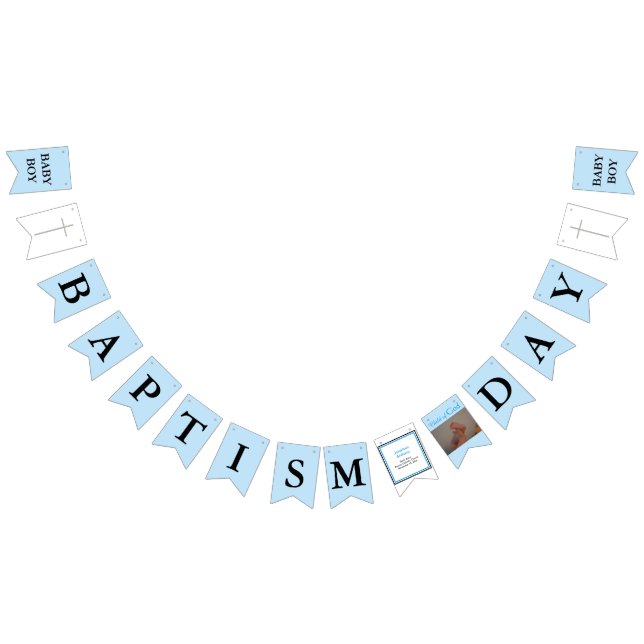 Baptism Cross Blue Black Boy Photo Bunting (All)