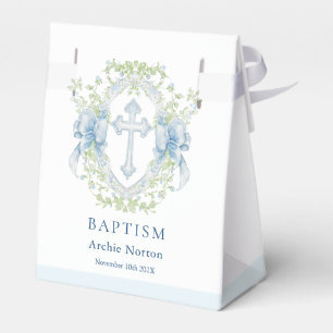 Baptism Cross Crest Greenery Baby Boy Favour Box
