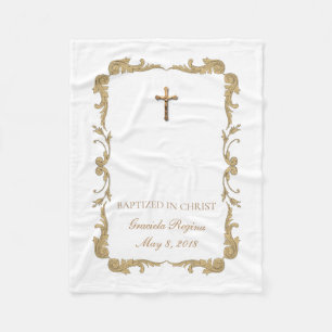 Baptism Cross Gold Crucifix Frame Fleece Blanket