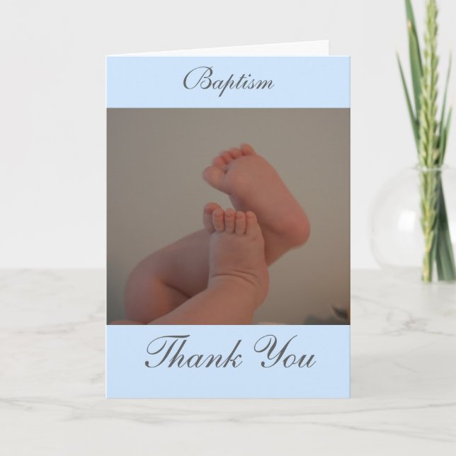 Baptism Cross Light Blue Insert Photo Thank You Card (Front)