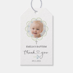 Baptism Cross Photo Thank You Gift Tags
