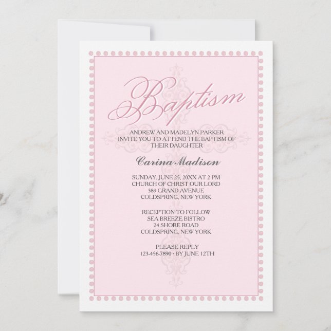 Baptism Cross Pink Invitation (Front)