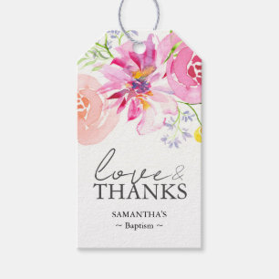 Baptism Custom Favour Tags Watercolor Flowers