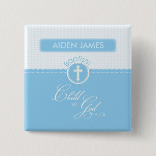Baptism, Custom Name,  Blue Child of God 15 Cm Square Badge