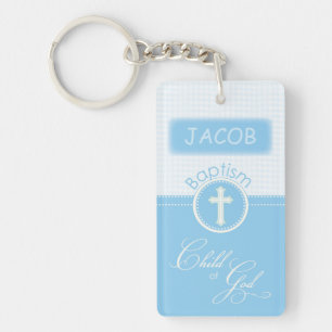 Baptism, Custom Name, Blue Child of God Key Ring