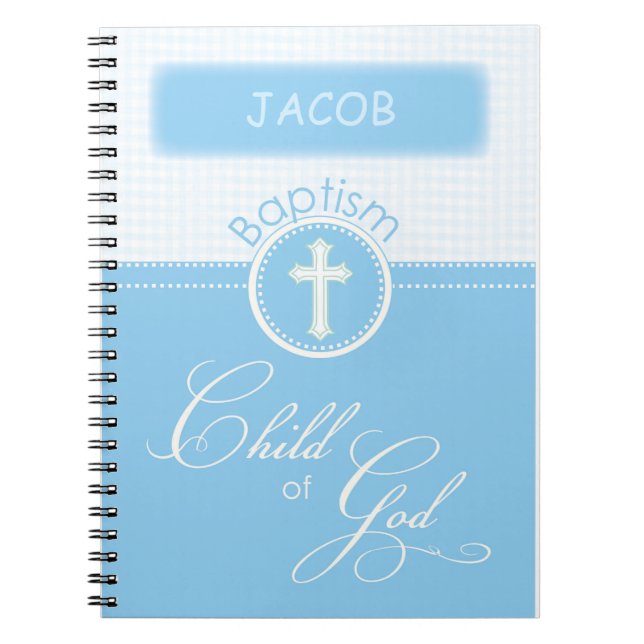 Baptism, Custom Name, Blue Child of God Spiral Notebook (Front)