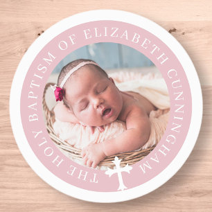 Baptism   Custom Photo and Cross Classic Round Sticker