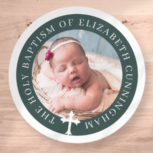 Baptism Custom Photo and Cross Classic Round Sticker