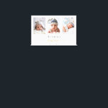 Baptism custom photo modern boy girl canvas print<br><div class="desc">For an elegant baptism, gender neutral. A chic white background. Personalise and add 3 vertical sized photos, the name of the child and the date of the baptism. Black and golden letters.</div>