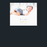 Baptism custom photo modern boy girl canvas print<br><div class="desc">For an elegant baptism,  gender neutral.  A chic white background. Personalise and add a landscape sized photo on the front,  the name of the child and the date of the baptism. Black and golden letters.</div>