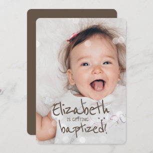 Baptism Custom Photo with Fairy Lights Invitation
