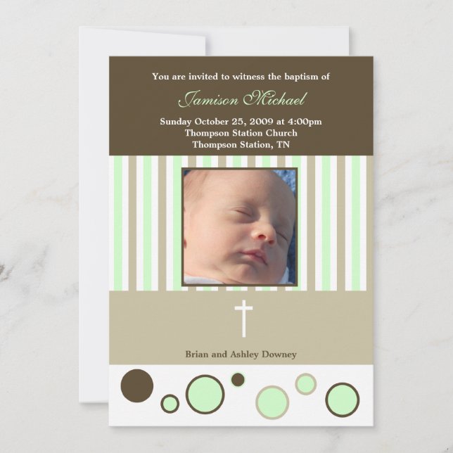 Baptism Dedication Boy Tan Brown Bubbles Invitation (Front)