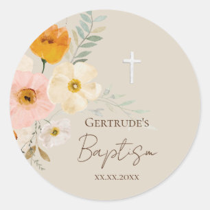 Baptism delicate bouquet   classic round sticker