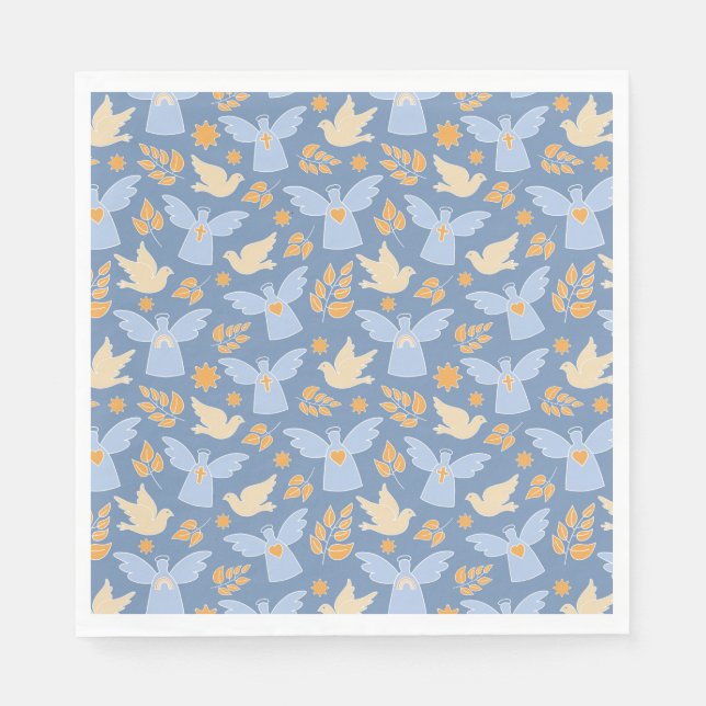 Baptism Dove and Angel paper Napkin (Front)
