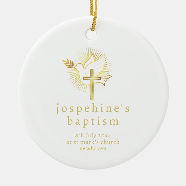 Baptism dove and cross Ceramic Ornament (Front)