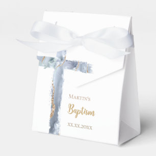 Baptism dusty blue agate holy cross favour box