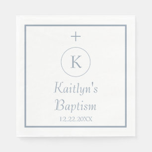 Baptism Dusty Blue Monograms Custom Name Colour Napkin