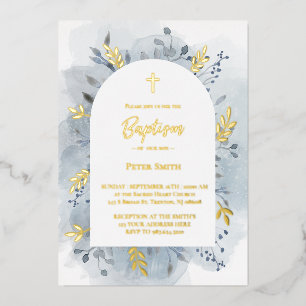 Baptism dusty blue watercolor silver