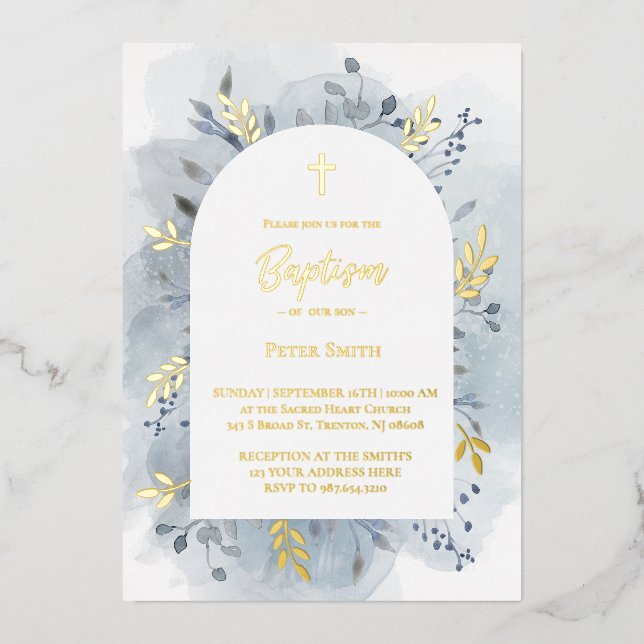 Baptism dusty blue watercolor silver (Front)