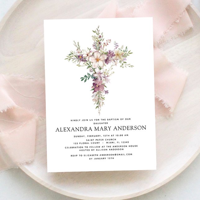 Baptism Dusty Pink Rose Greenery Eucalyptus Invitation (Creator Uploaded)