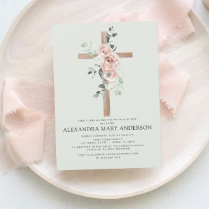 Baptism Dusty Pink Rose Sage Green Eucalyptus Invitation