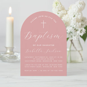Baptism Dusty Rose Arch Pink Girl Christening Invitation