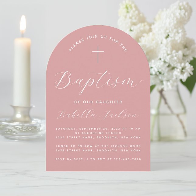 Baptism Dusty Rose Arch Pink Girl Christening Invitation (Creator Uploaded)