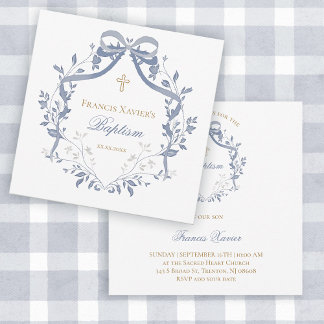 Baptism elegant blue bow invitation
