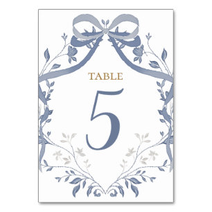 Baptism elegant blue bow table number