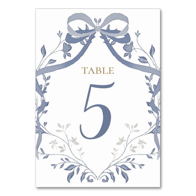 Baptism elegant blue bow table number (Front)