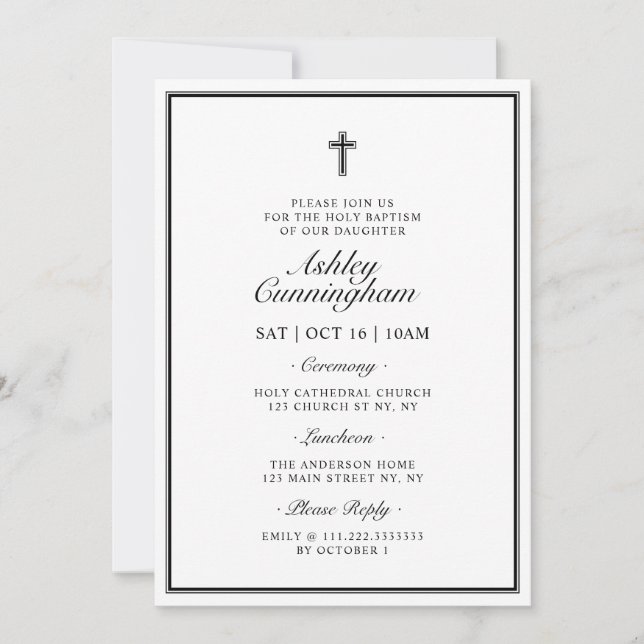 Baptism Elegant Modern Cross QR Code Invitation (Front)