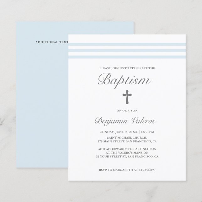 BAPTISM Elegant Striped pastel blue Cross  (Front/Back)