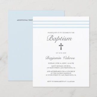 BAPTISM Elegant Striped pastel blue Cross 